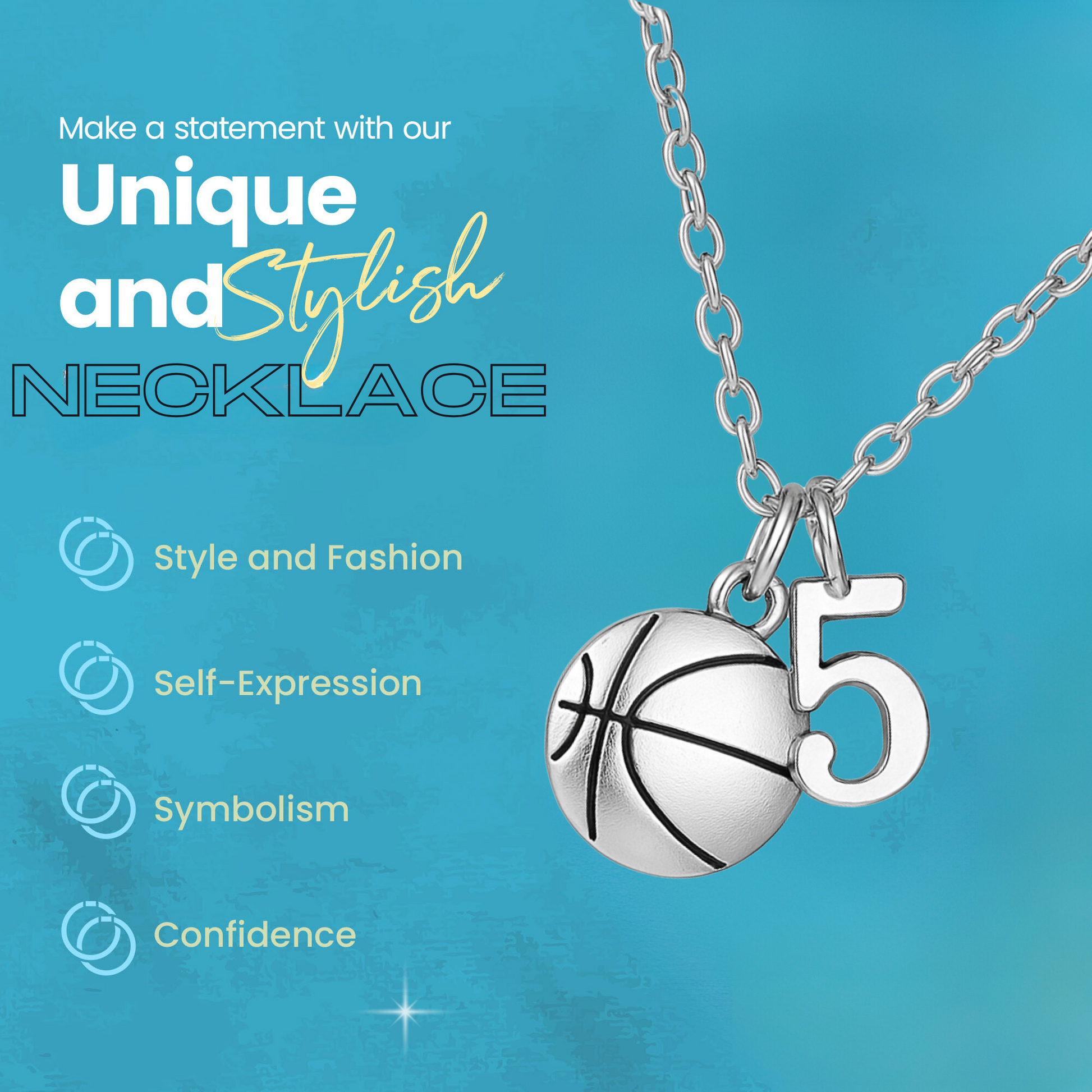 Necklace with basketball and number charm displayed in gift-ready packaging

