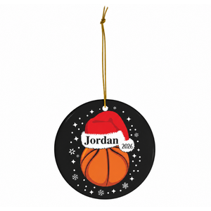 Personalized Basketball Ornament with Santa's Hat