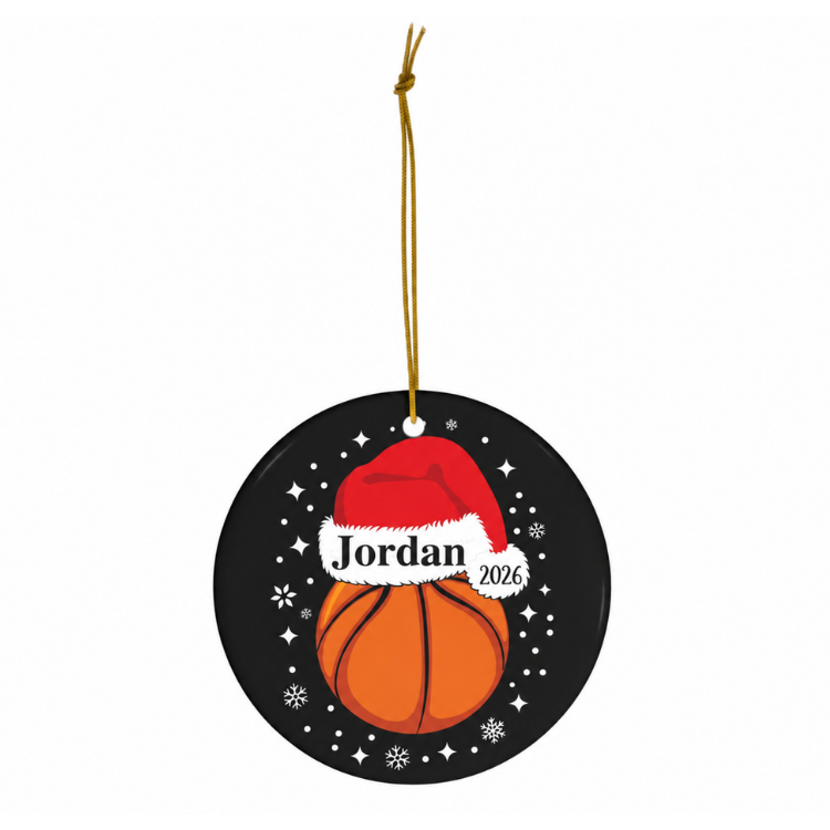 Personalized Basketball Ornament with Santa's Hat