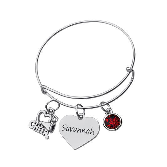 Personalized Cheer Bangle Bracelet with Engraved Name Charm
