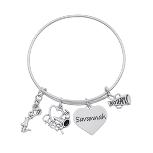 Personalized Cheer Bangle Bracelet with Engraved Name Charm
