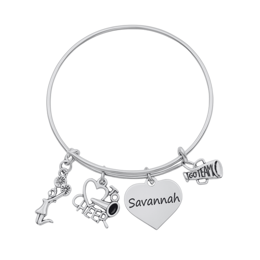 Personalized Cheer Bangle Bracelet with Engraved Name Charm