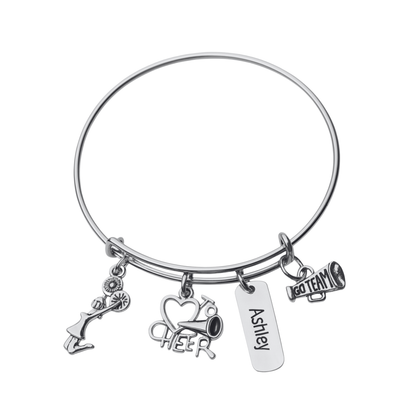 Personalized Cheer Bangle Bracelet with Engraved Name Charm