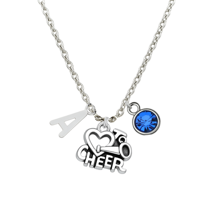 Personalized Cheer Necklace with Initial & Birthstone Charm