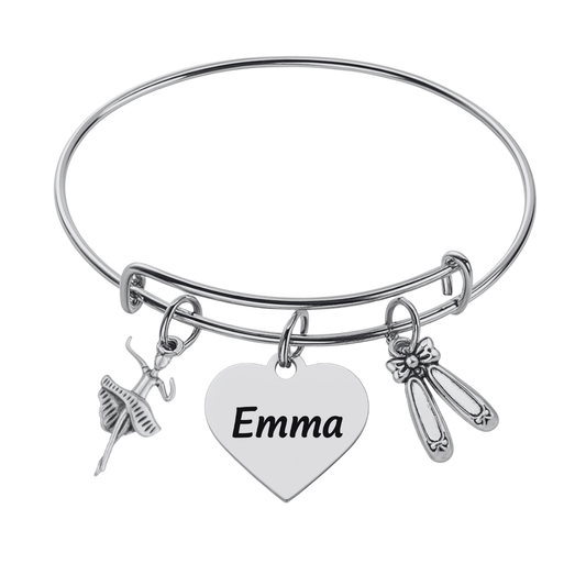 Personalized Dance Charm Bangle Bracelet with Engraved Charm