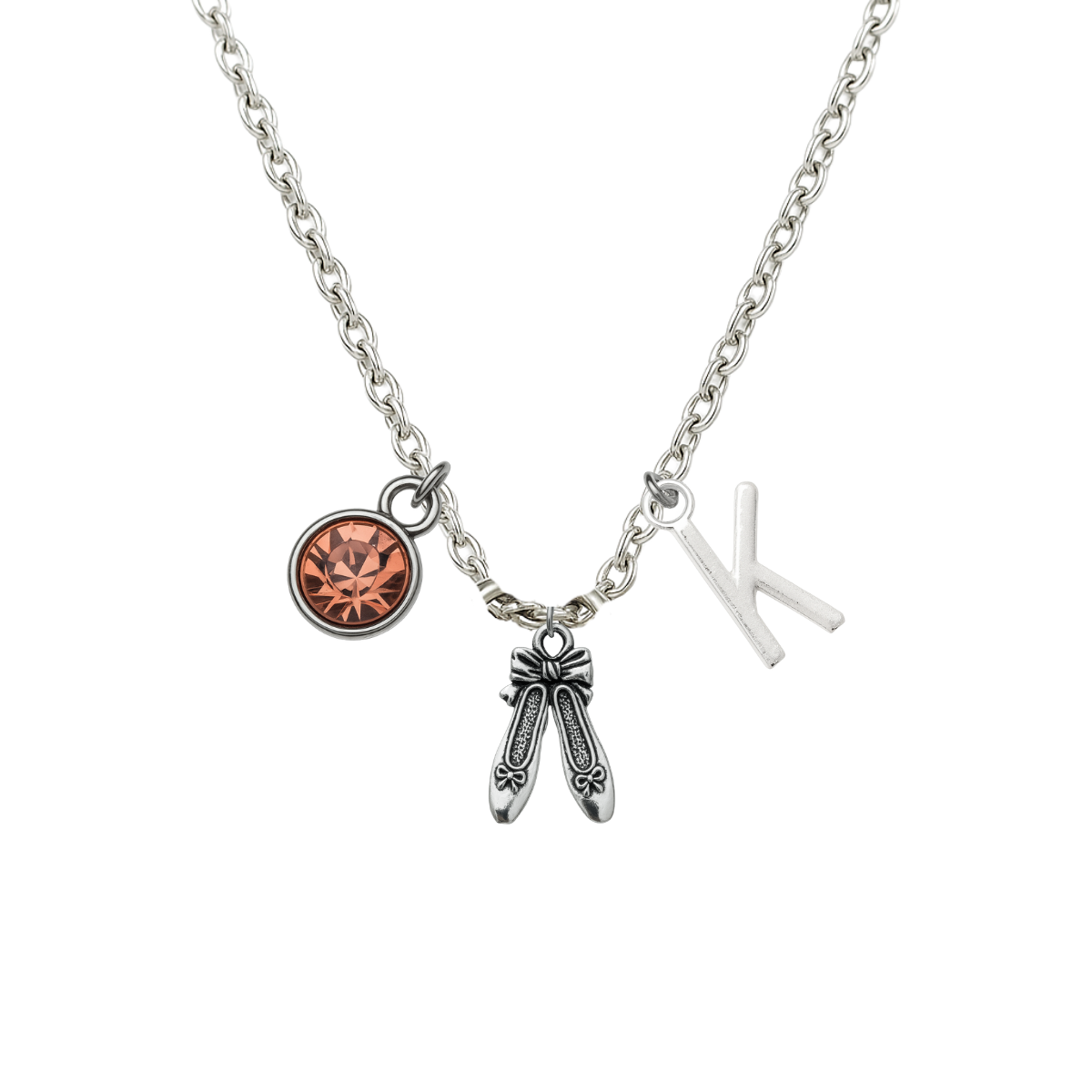 Personalized Dance Necklace with Letter & Birthstone Charm