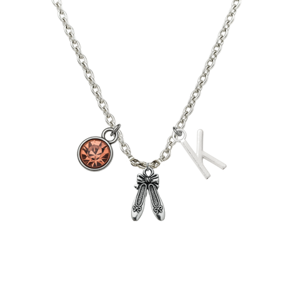 Personalized Dance Necklace with Letter & Birthstone Charm