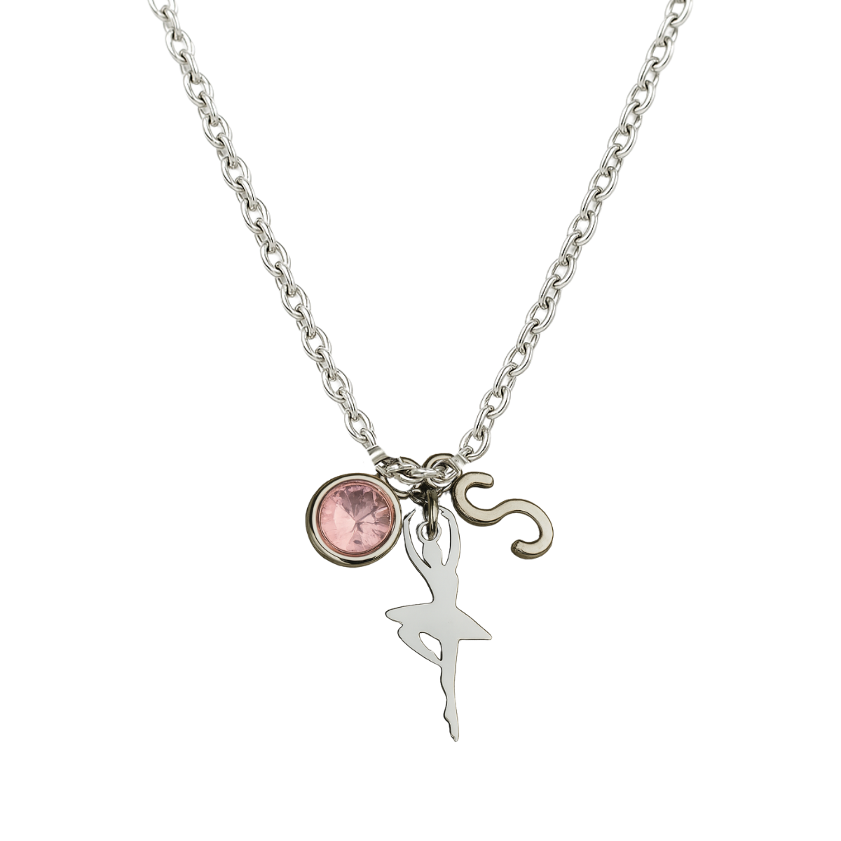 Personalized Dance Necklace with Letter & Birthstone Charm