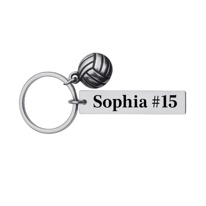Personalized Engraved Bar Volleyball Keychain