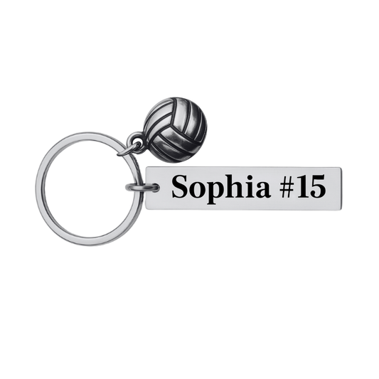 Personalized Engraved Bar Volleyball Keychain
