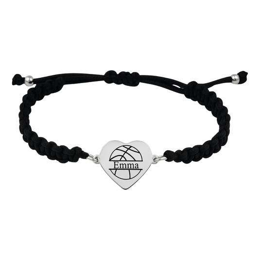 Personalized Engraved Basketball Heart Rope Bracelet