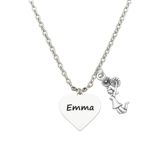 Personalized Engraved Cheer Heart Necklace-Pick Style