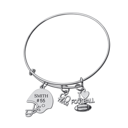 Personalized Engraved Football Mom Bangle Bracelet