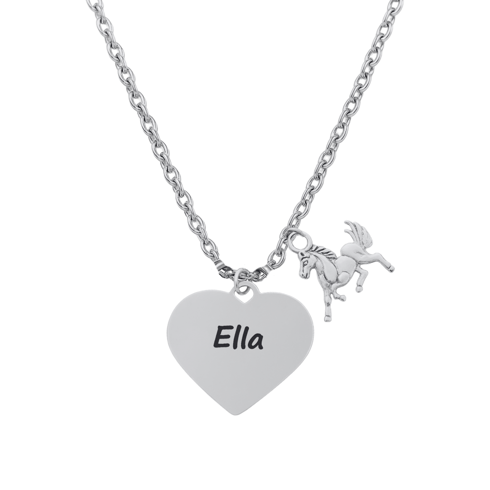 Personalized Engraved Horse Necklace - Heart Shape - Pick Charm
