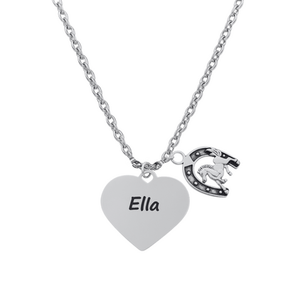 Personalized Engraved Horse Necklace - Heart Shape - Pick Charm