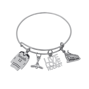 Personalized Engraved Ice Hockey Bangle Bracelet