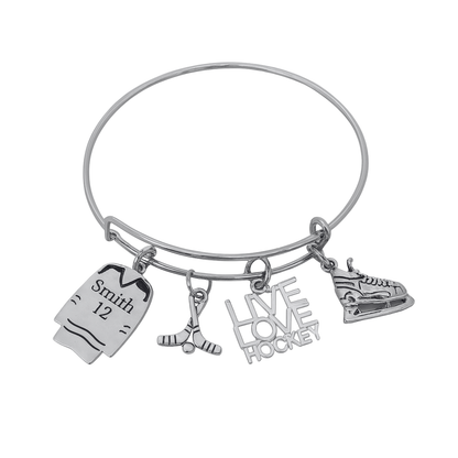 Personalized Engraved Ice Hockey Bangle Bracelet