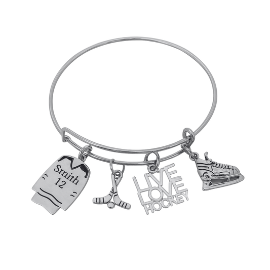Personalized Engraved Ice Hockey Bangle Bracelet