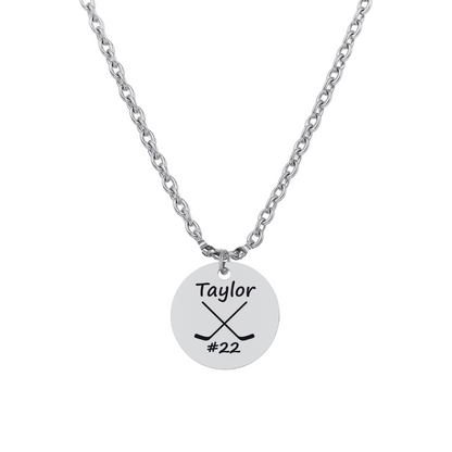 Personalized Engraved Ice Hockey Stick Necklace - Round Shape