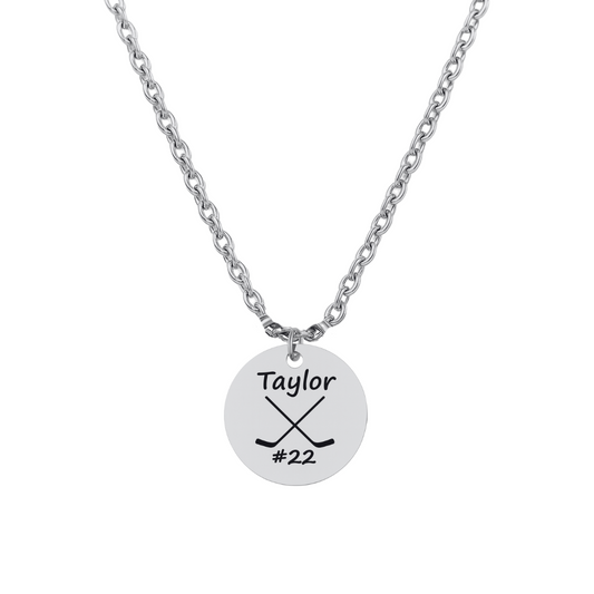 Personalized Engraved Ice Hockey Stick Necklace - Round Shape