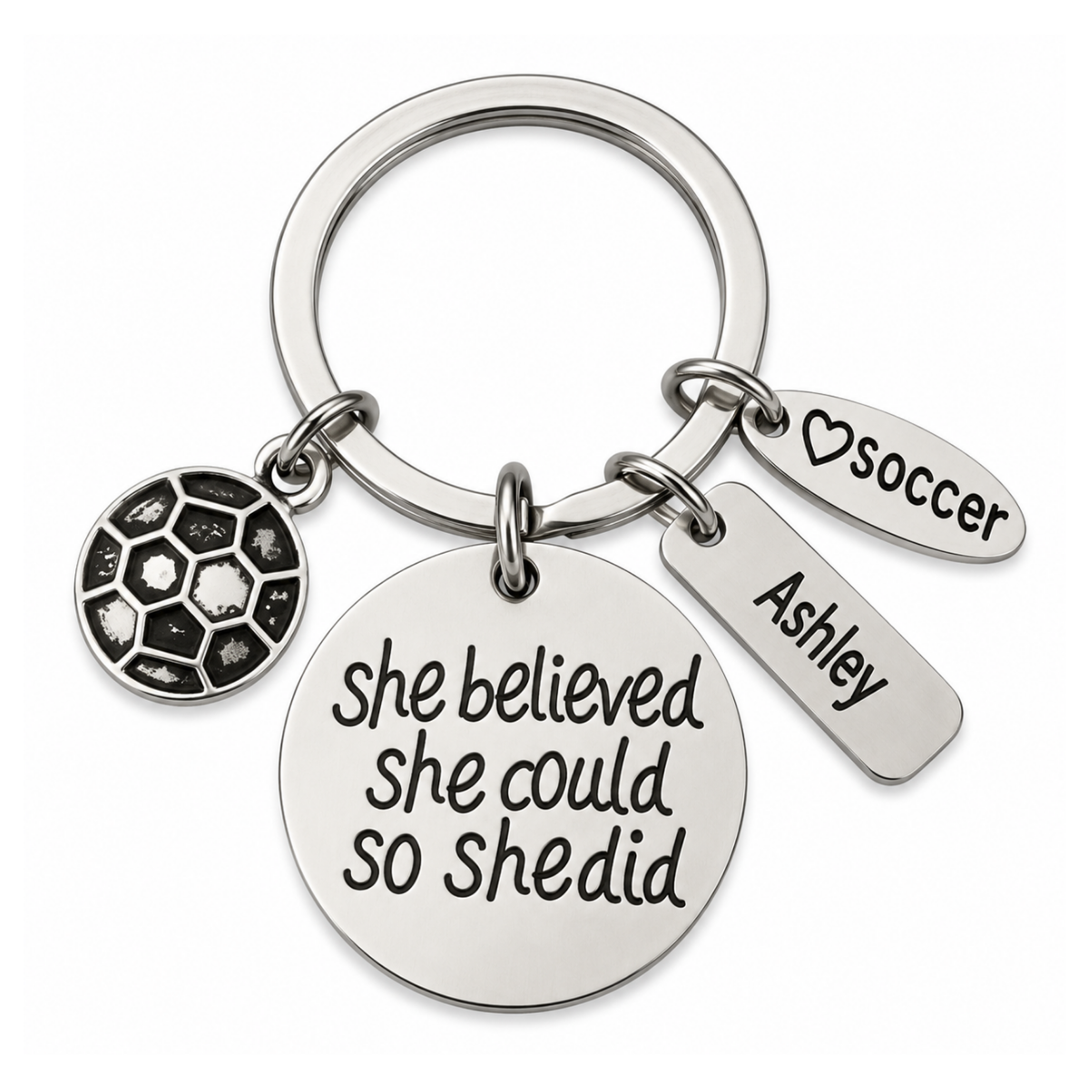 Personalized Engraved Soccer Keychain- She Believed She Could
