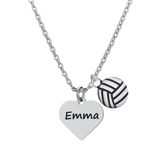 Personalized Engraved Volleyball Heart Necklace