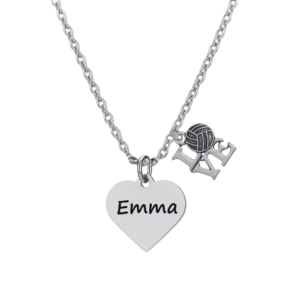 Personalized Engraved Volleyball Heart Necklace