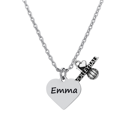 Personalized Engraved Volleyball Heart Necklace