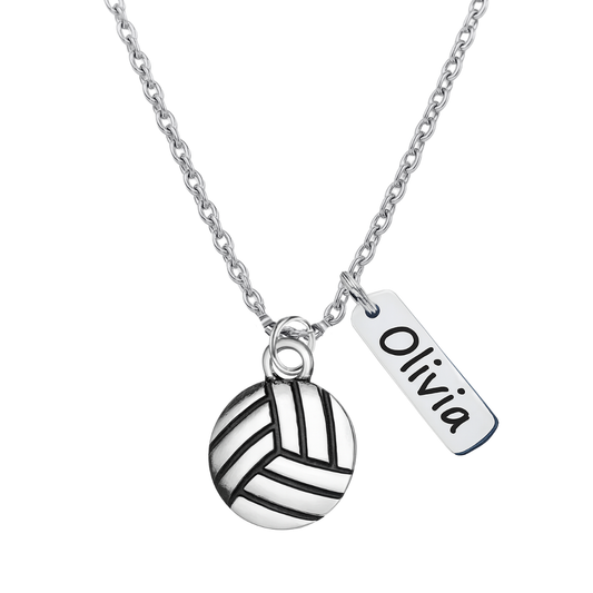 Personalized Engraved Volleyball Tag Charm Necklace