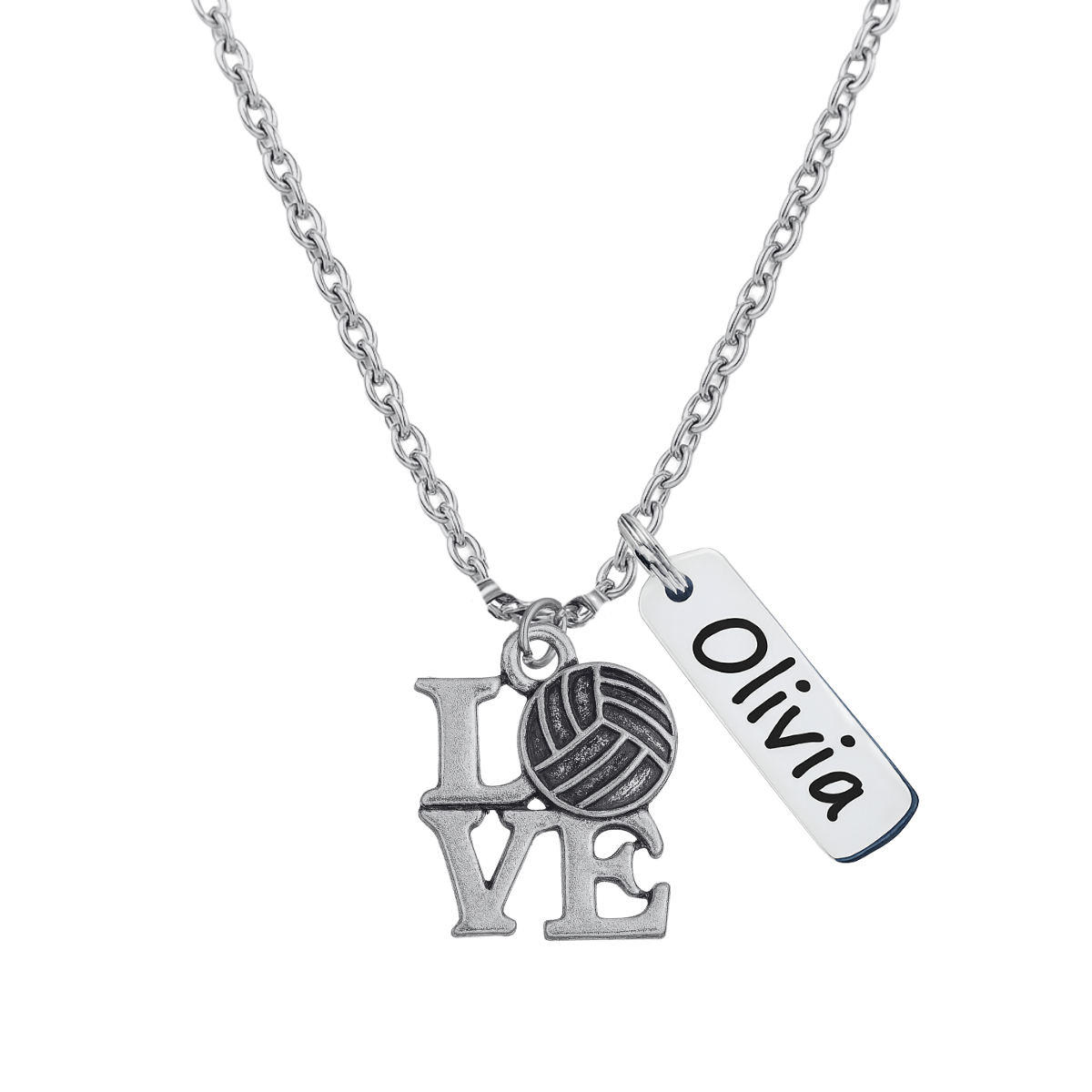 Personalized Engraved Volleyball Tag Charm Necklace