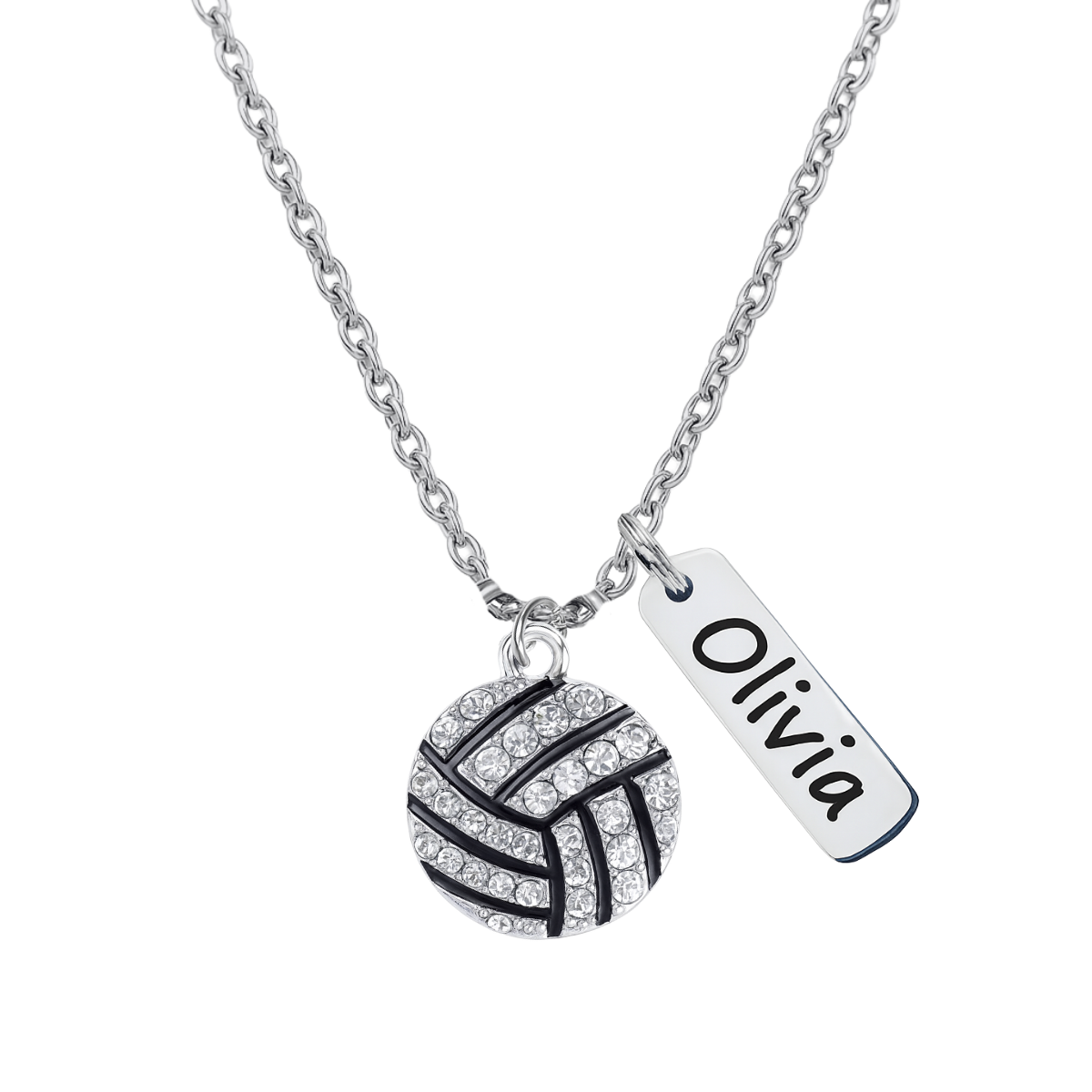 Personalized Engraved Volleyball Tag Charm Necklace