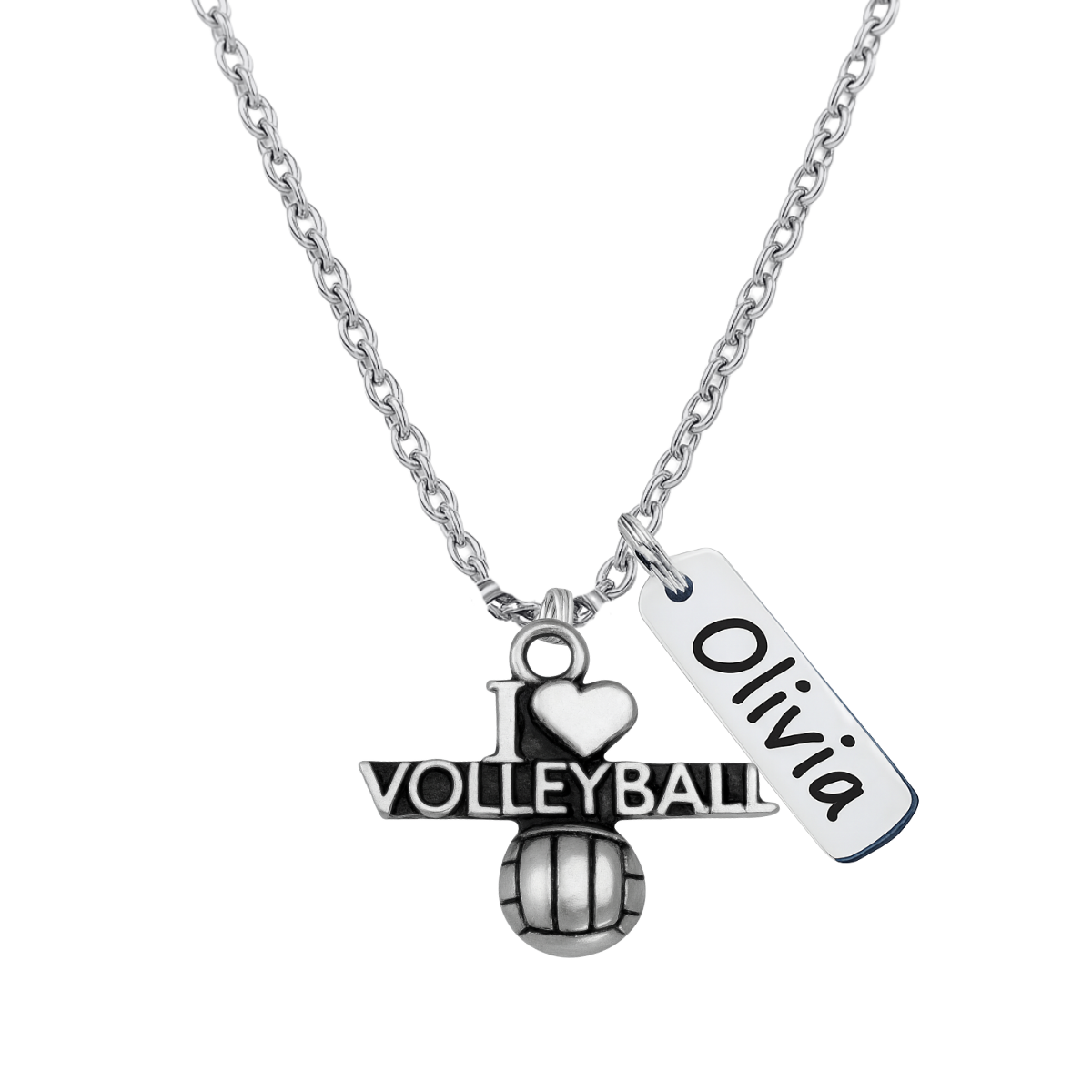 Personalized Engraved Volleyball Tag Charm Necklace