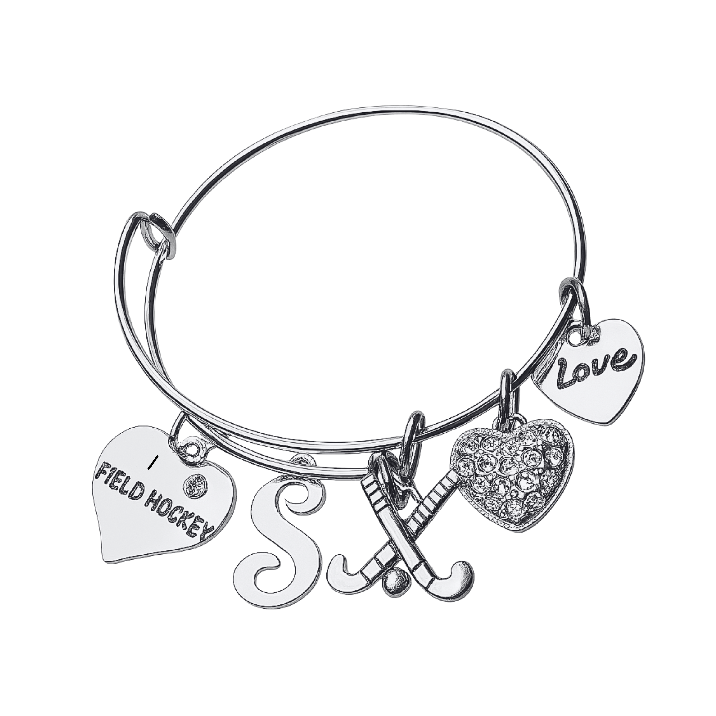 Personalized Field Hockey Bangle - Letter Charm