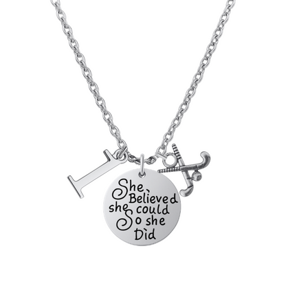 Personalized Field Hockey Necklace - She Believed She Could So She Did