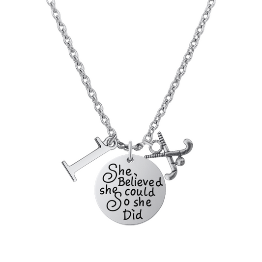 Personalized Field Hockey Necklace - She Believed She Could So She Did