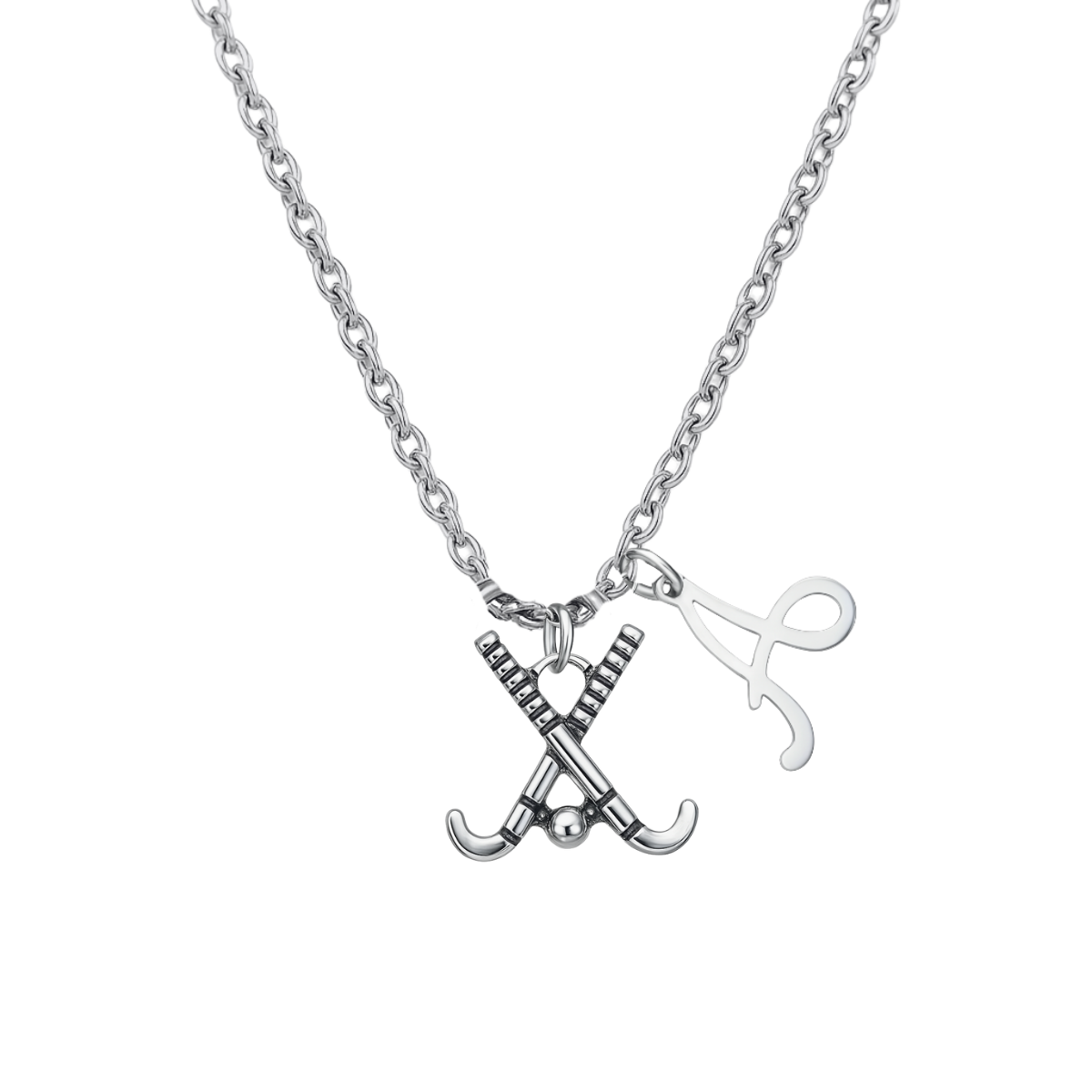 Personalized Field Hockey Stick Necklace with Letter & Birthstone Charm