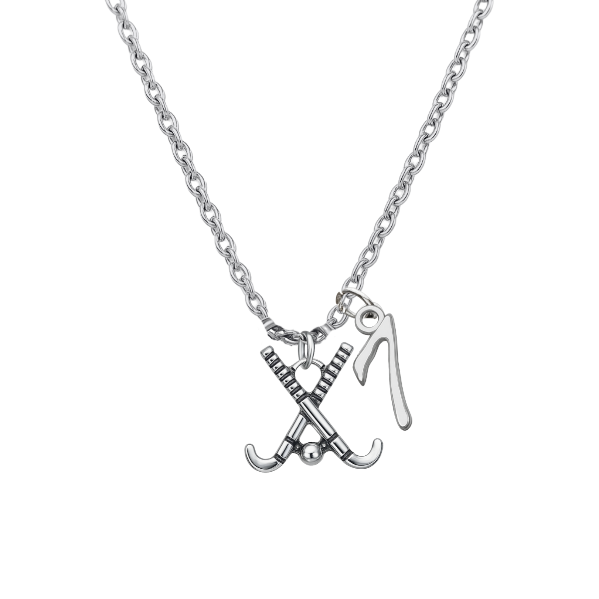 Personalized Field Hockey Stick Necklace with Letter & Birthstone Charm