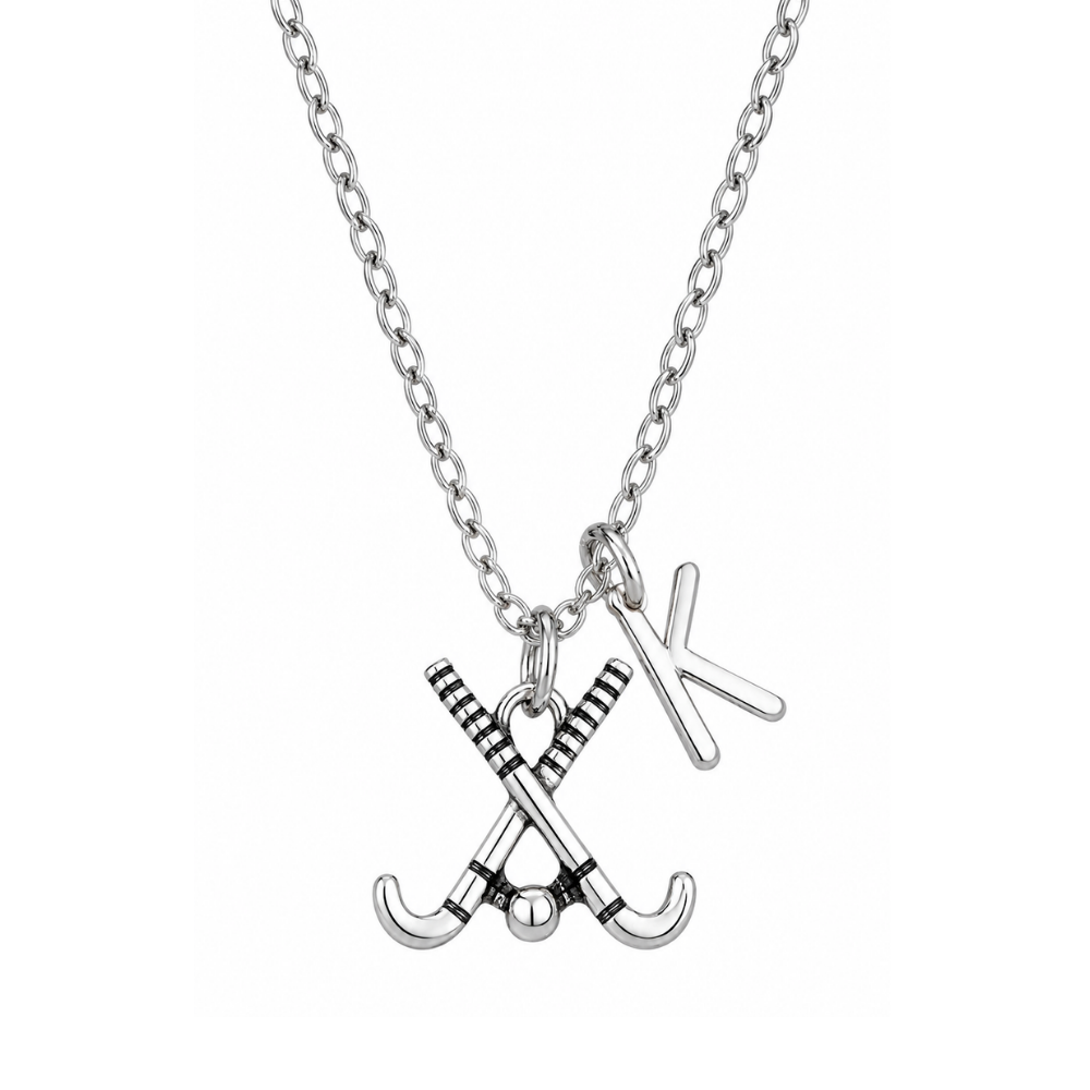 Personalized Field Hockey Stick Necklace with Letter Charm