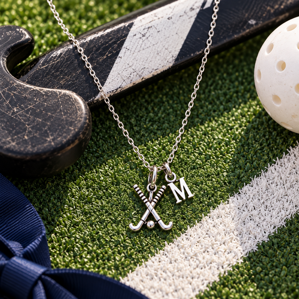 Personalized Field Hockey Stick Necklace with Letter Charm