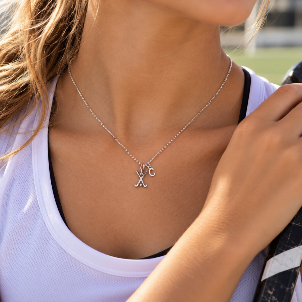 Personalized Field Hockey Stick Necklace with Letter Charm