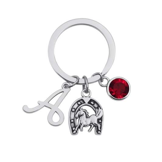 Personalized Horse Keychain with Birthstone & Letter Charm