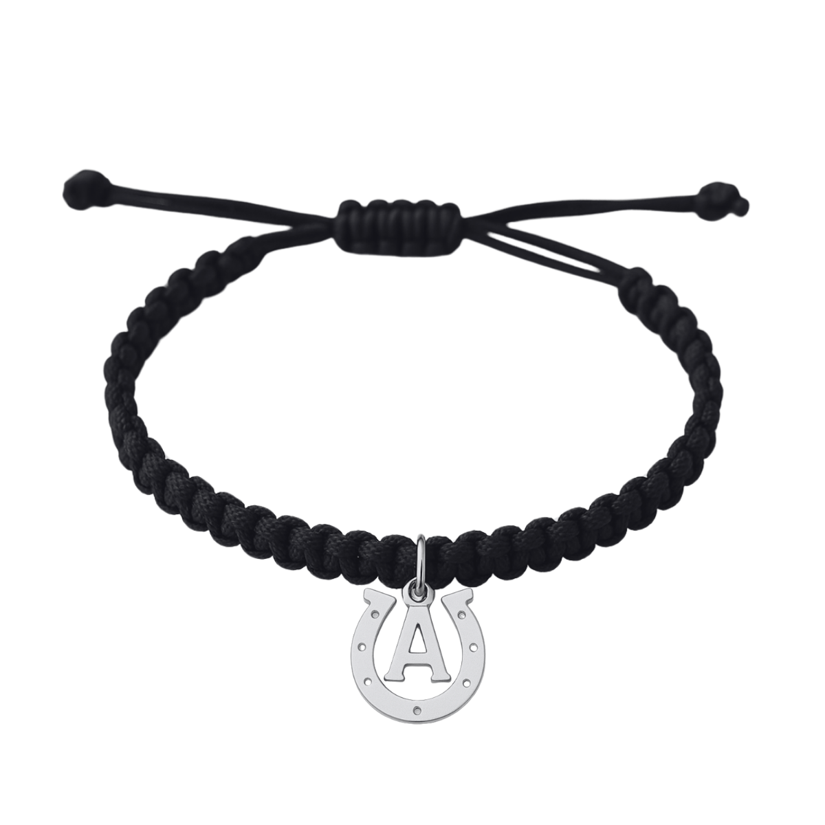 Personalized Horseshoe Charm Adjustable Rope Bracelet