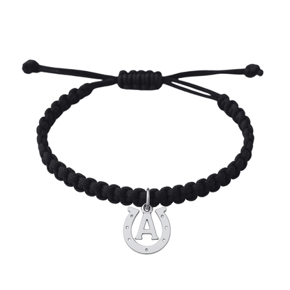 Personalized Horseshoe Charm Adjustable Rope Bracelet