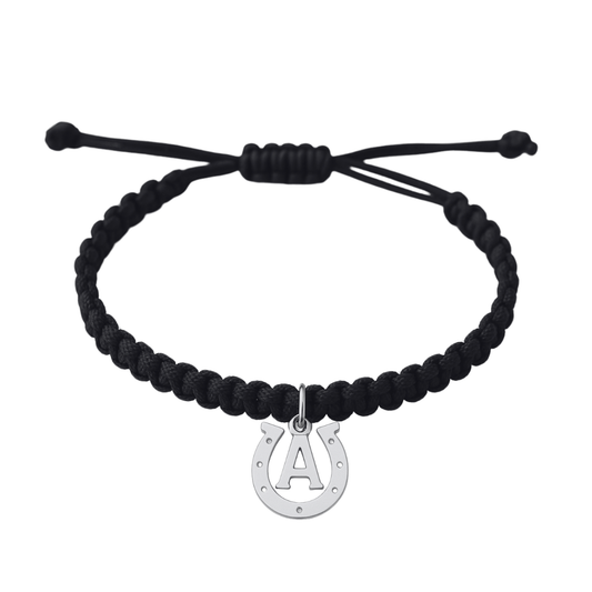 Personalized Horseshoe Charm Adjustable Rope Bracelet