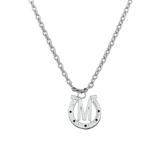 Personalized Horseshoe Necklace with Letter Charm