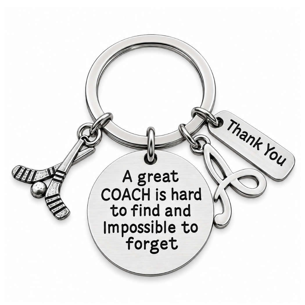 Personalized Ice Hockey Coach Keychain, Great Coach is Hard to Find Coach Keychain