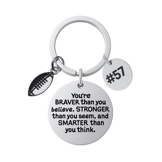 Personalized Inspirational Football Round Keychain with Number Engraved Charm