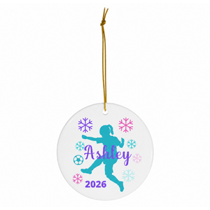 Personalized Little Girls Soccer Christmas Ornament