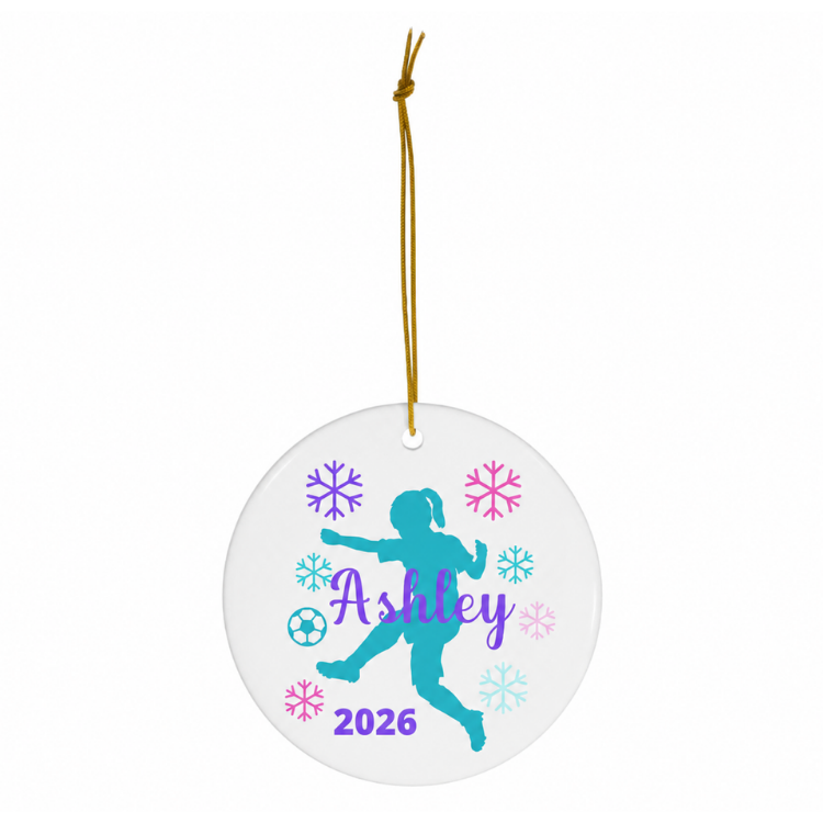Personalized Little Girls Soccer Christmas Ornament