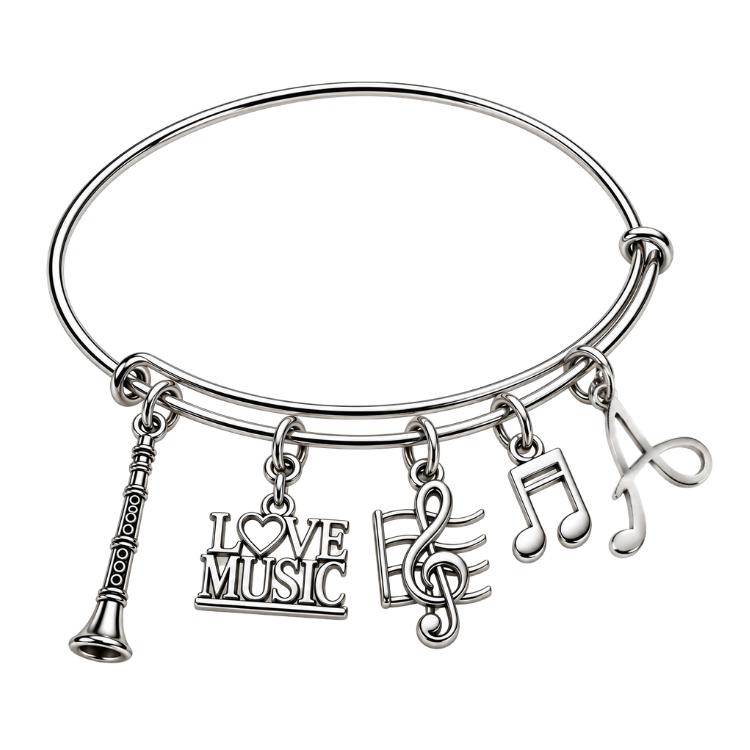 Personalized Music Instruments Charm Bangle Bracelet with Initial